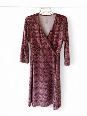 PRANA  Patterned Long Sleeve Faux Wrap Dress